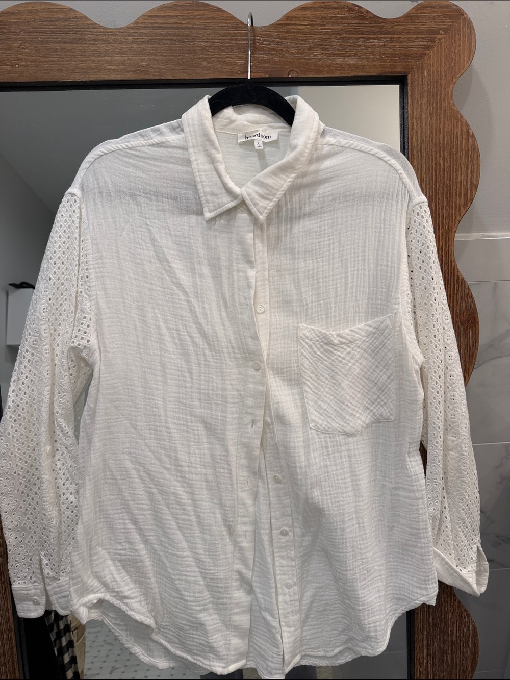 Heartloom White Button-Down Eyelet Sleeve Shirt